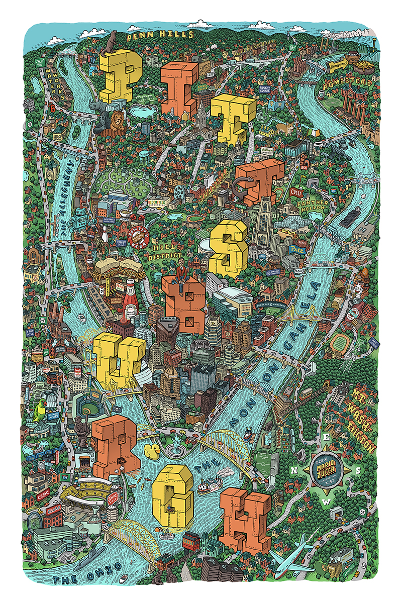 Pittsburgh Map by Mario Zucca