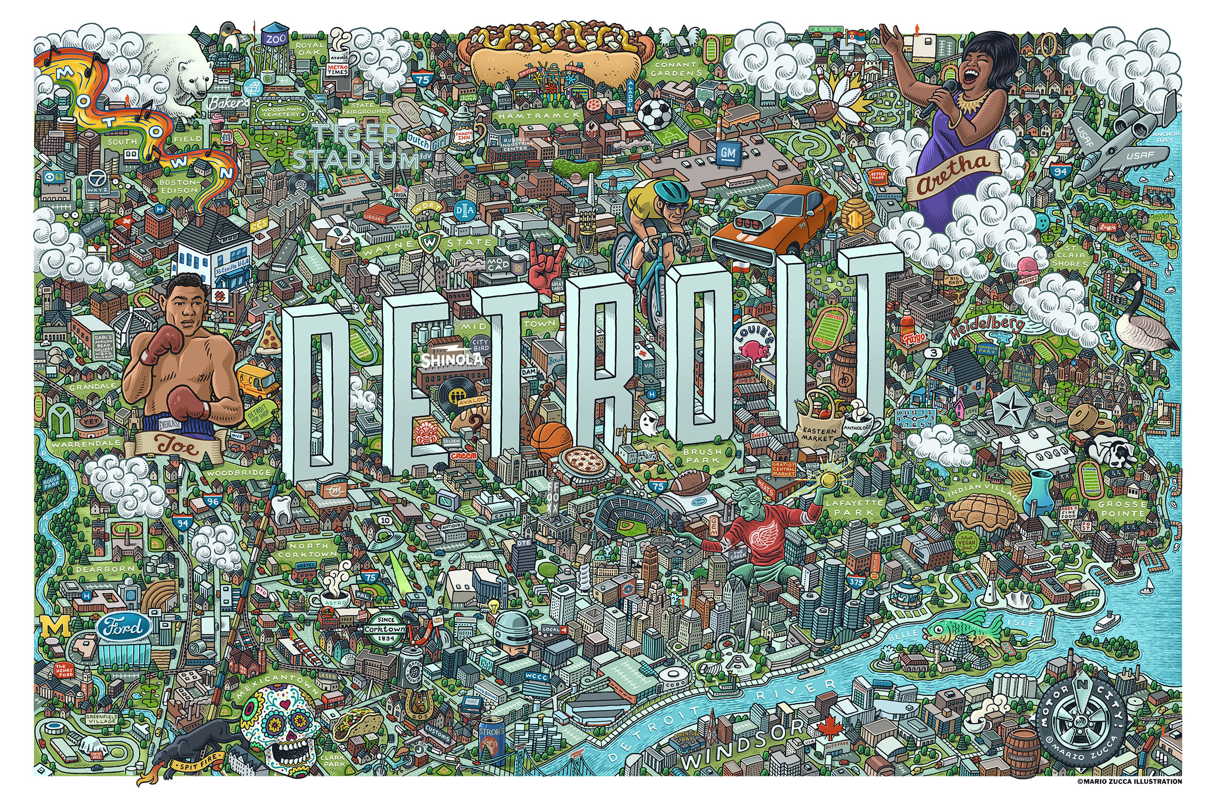 Detroit Map by Mario Zucca