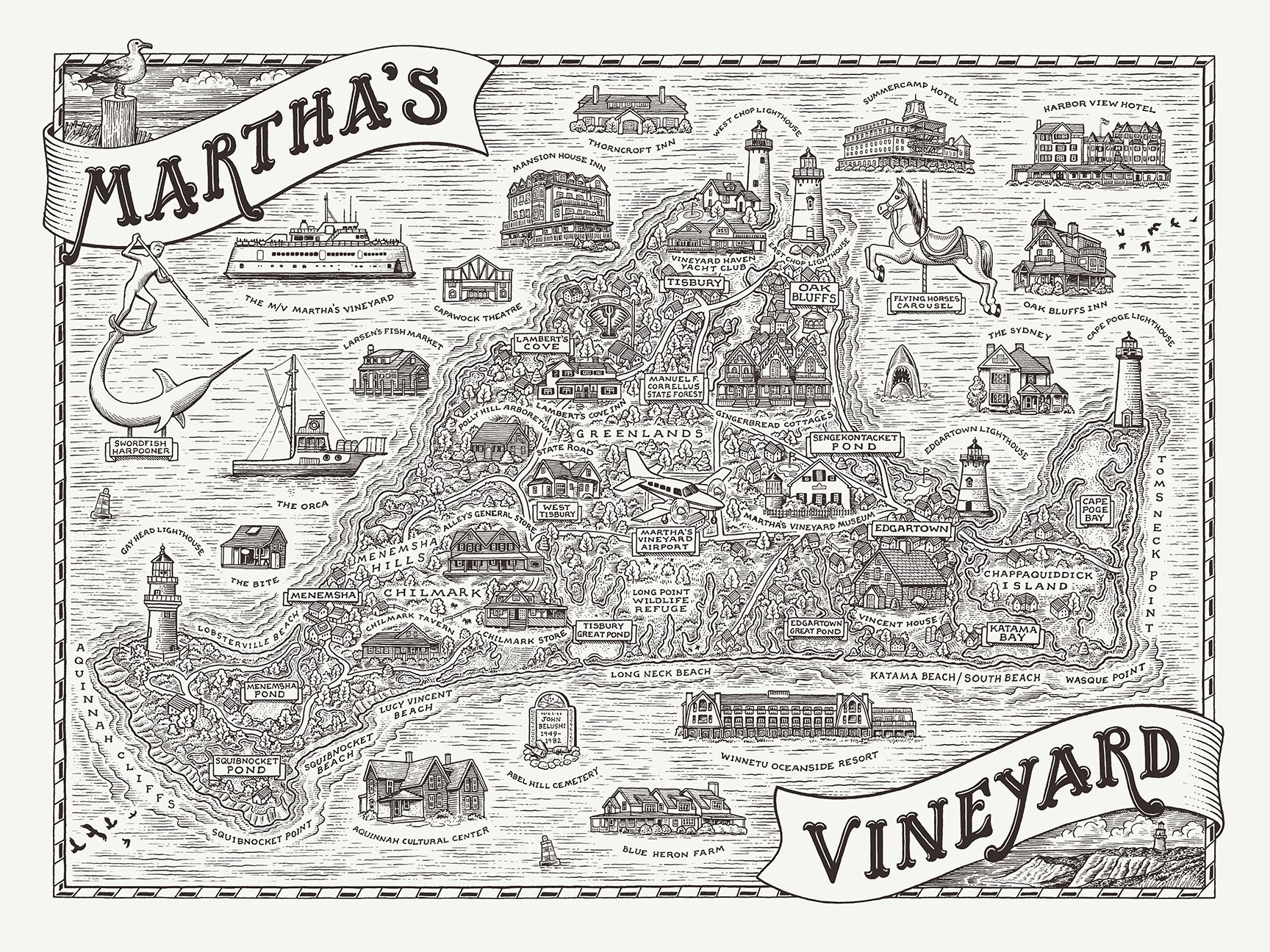 Martha's Vineyard Map by Mario Zucca