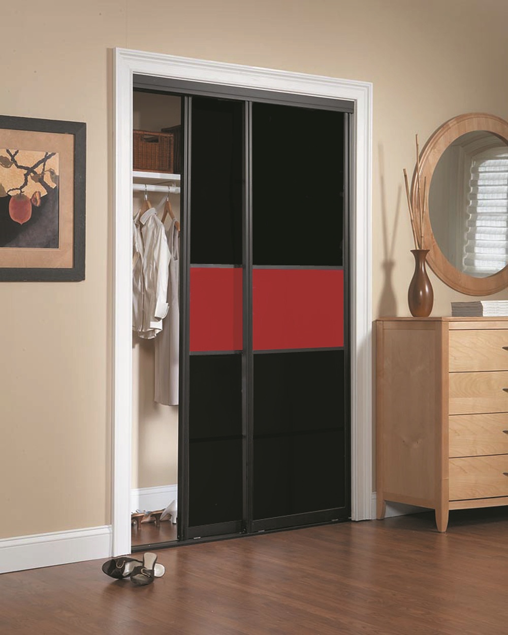 3-Lite Uneven with Black & Red Glass