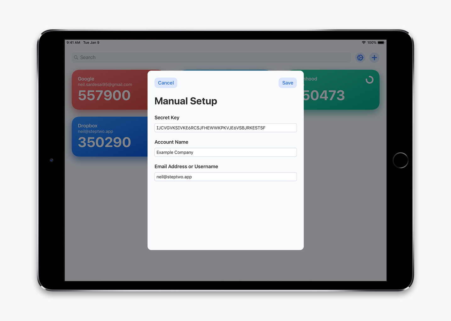 Step Two uses iCloud to keep accounts in sync across multiple devices.
