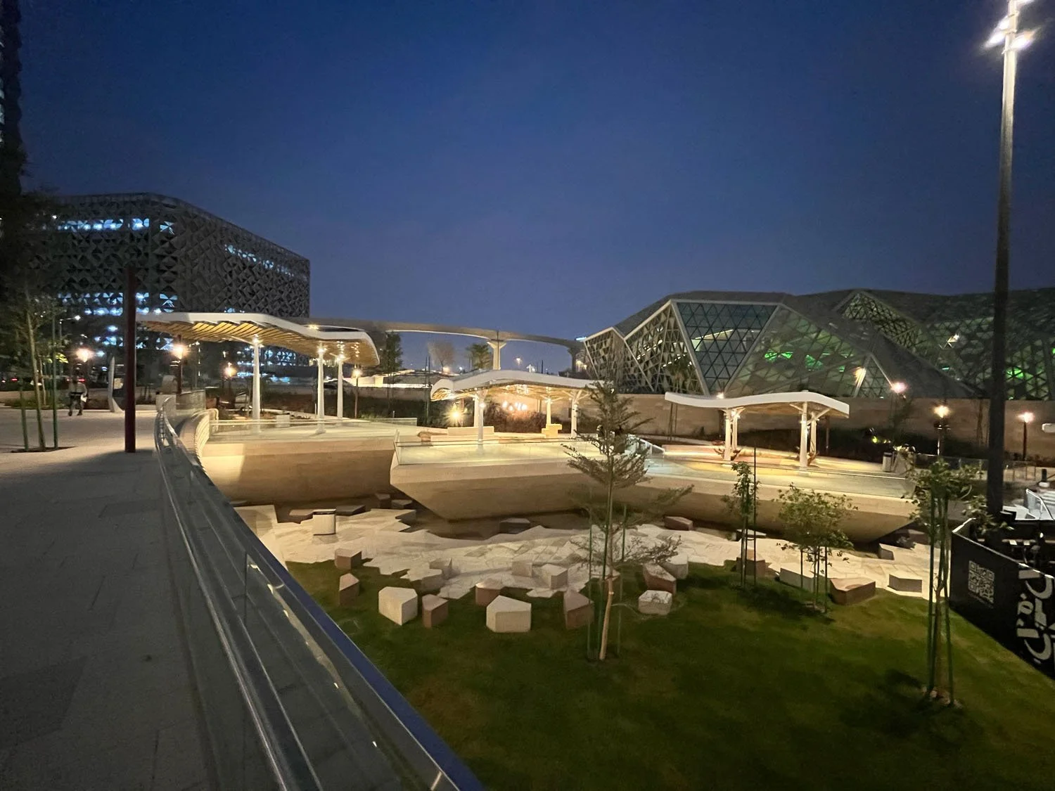 night view of KAFD park pavillion