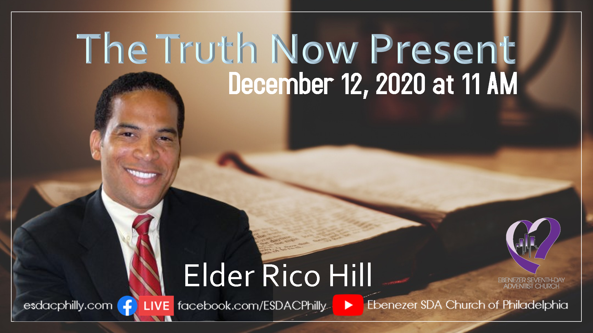      

 
   Join us Saturday, 12/12 at 11 AM! Elder Rico Hill is back with deeper insight into the movement. The transparency of TRUTH Today. 21st century implementation of God's Word! Don't forget your 10 guests!  Watch us LIVE on Facebook:   https: