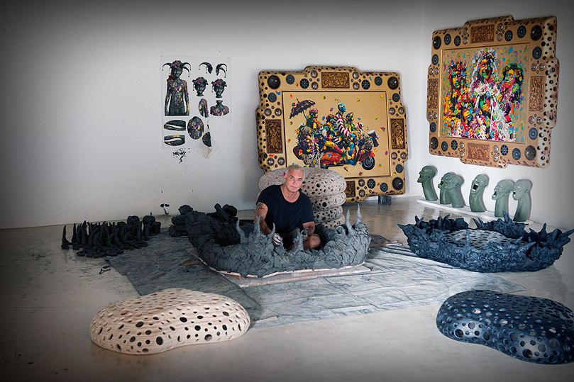   Ashley Bickerton photographed at his studio in Bali by Bobby Fisher, 2011  