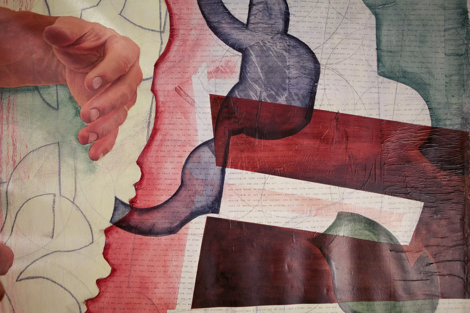 Recovering the body 1 , oil on canvas and collage, 2014, 74”x 68” (detail)