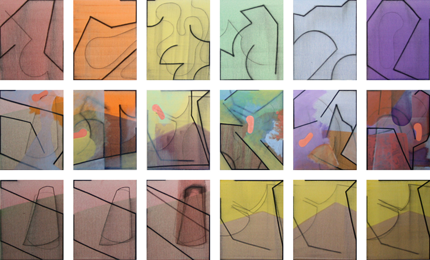 Progress ? , 18 panels. Oil and charcoal on panel, 20 x 16 each. November 2011