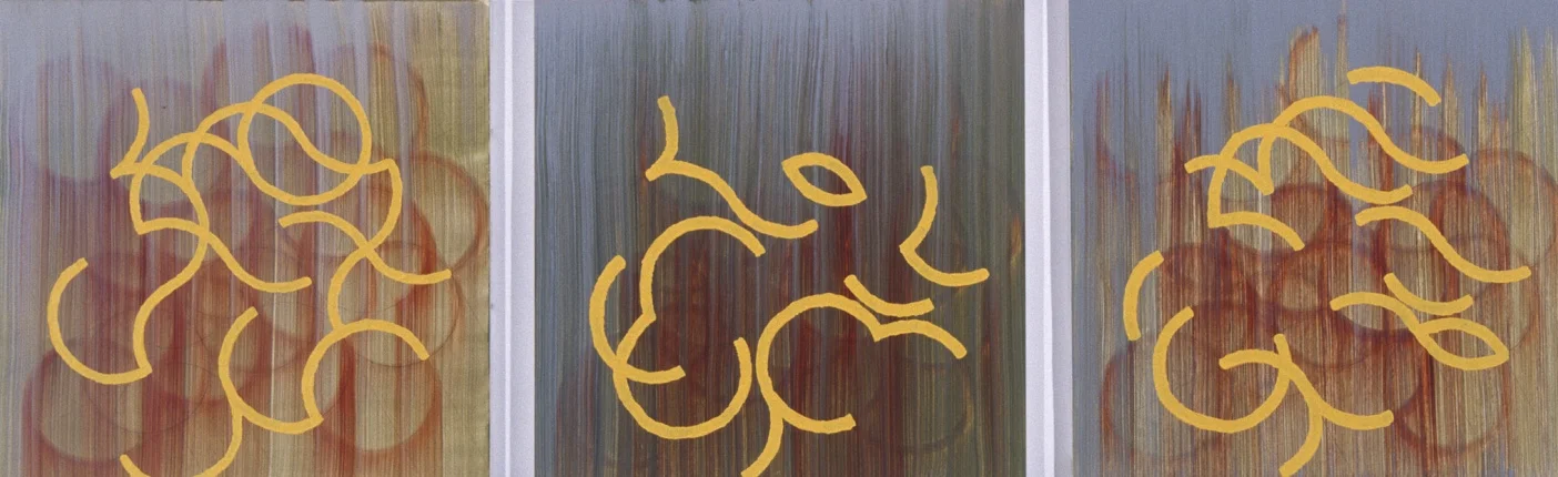 3 similar efforts (green), 2001, 24x24" each, oil on panel