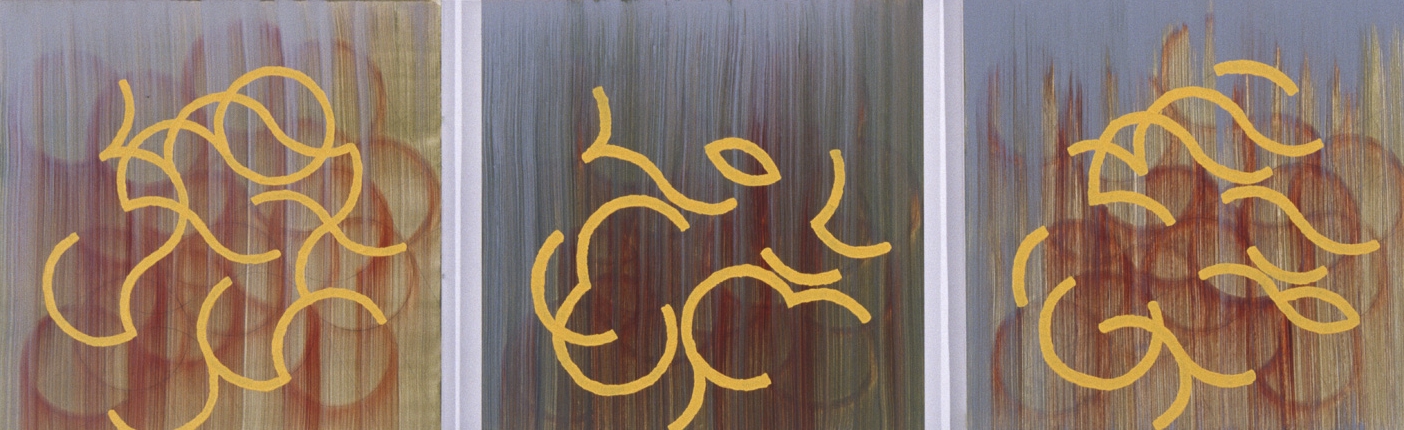 3 similar efforts (green) , 2001, 24x24" each, oil on panel