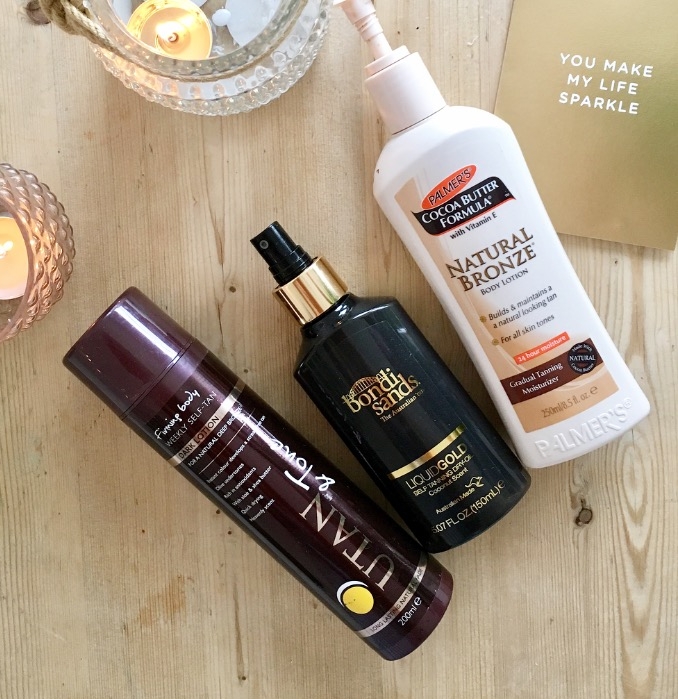 L-R : Utan & Tone, Bondi Sands Liquid Gold, Palmers Cocoa Butter Natural Bronze