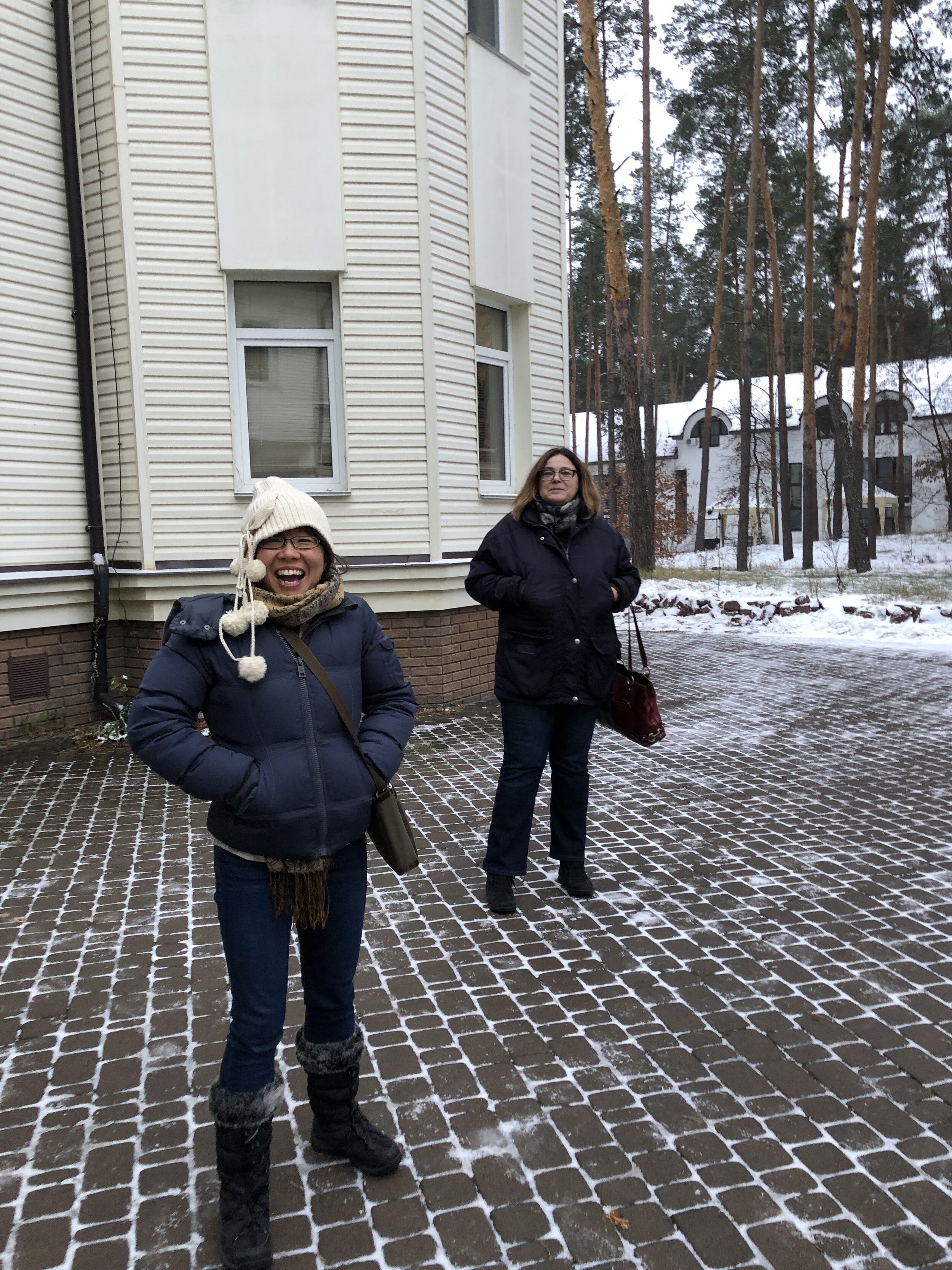  Arriving with the wonderful Anna from the U.S. Kyiv Embassy for Indie Media Camp. It was the first snow day of the season! 