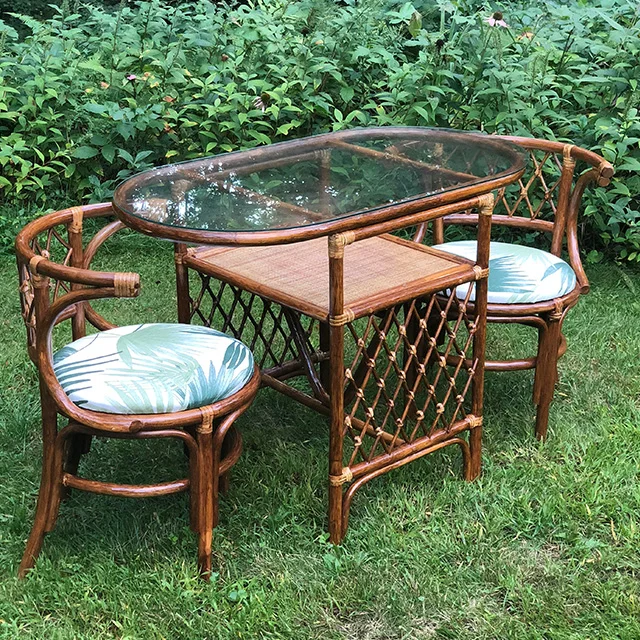 Rattan Chairs and Table with Glass Top