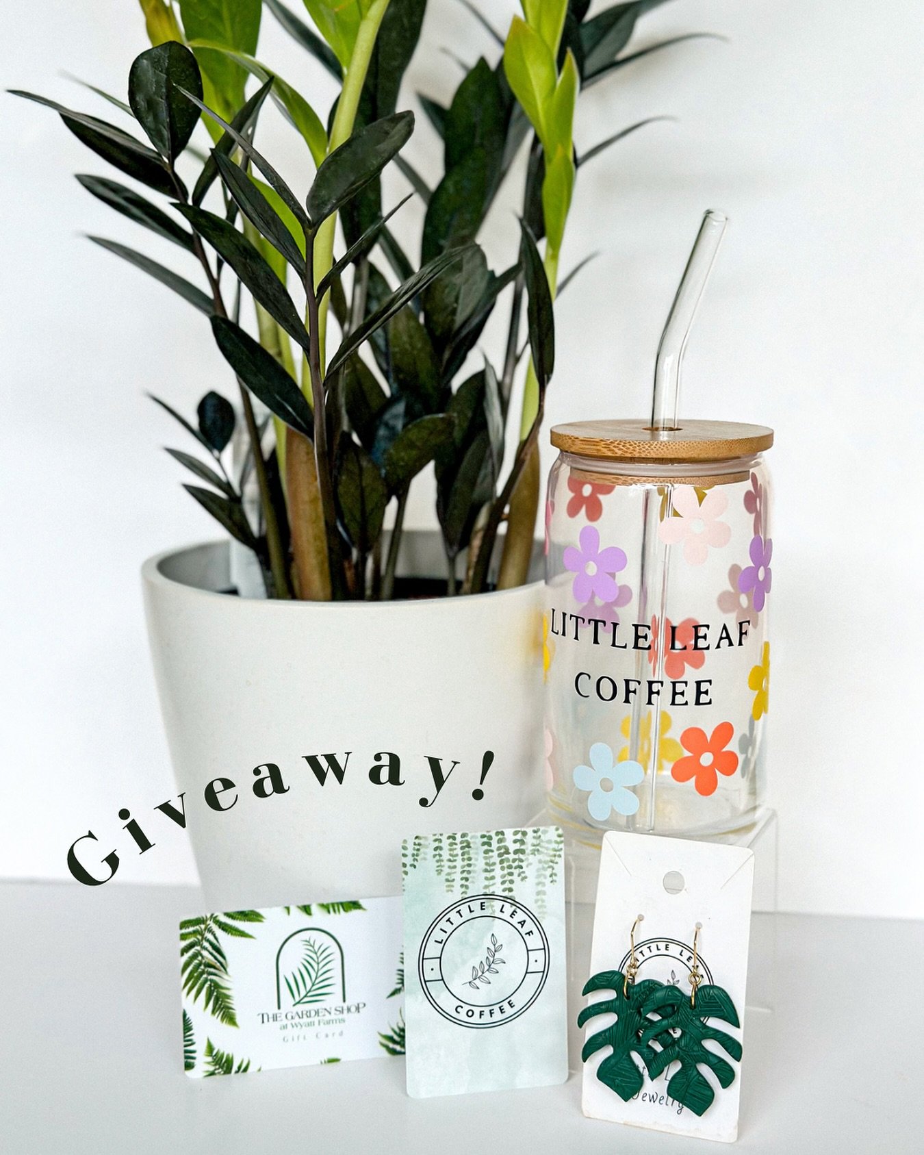 IT&rsquo;S GIVEAWAY TIME‼️😆🌿
We are partnering with @littleleaf_coffee for a fun giveaway! 👏🏼

Winner gets : 
&bull;$25 gift card from Little Leaf
&bull;$25 gift card from Wyatt Farms 
&bull;Little Leaf Drinking Glass and Monstera Earrings 
&bull