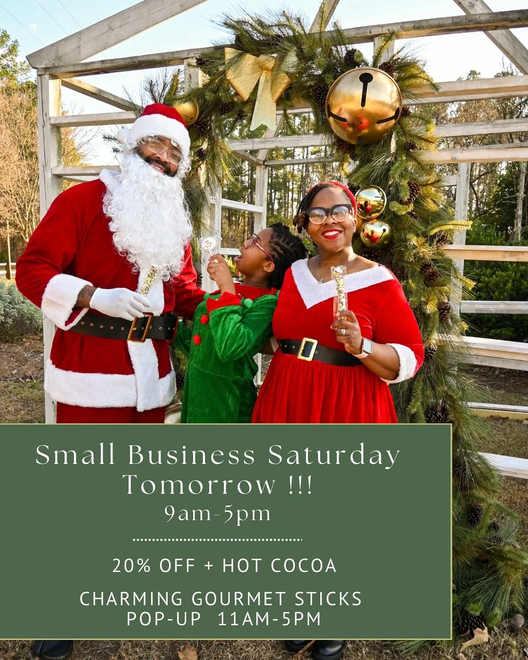 Celebrate Small Business Saturday with us tomorrow! Open 9am-5pm ✨❤️
20% off + Hot Cocoa

@charminggourmetsticksllc pop-up from 11am-5pm selling her yummy gourmet chocolates ✨🍫