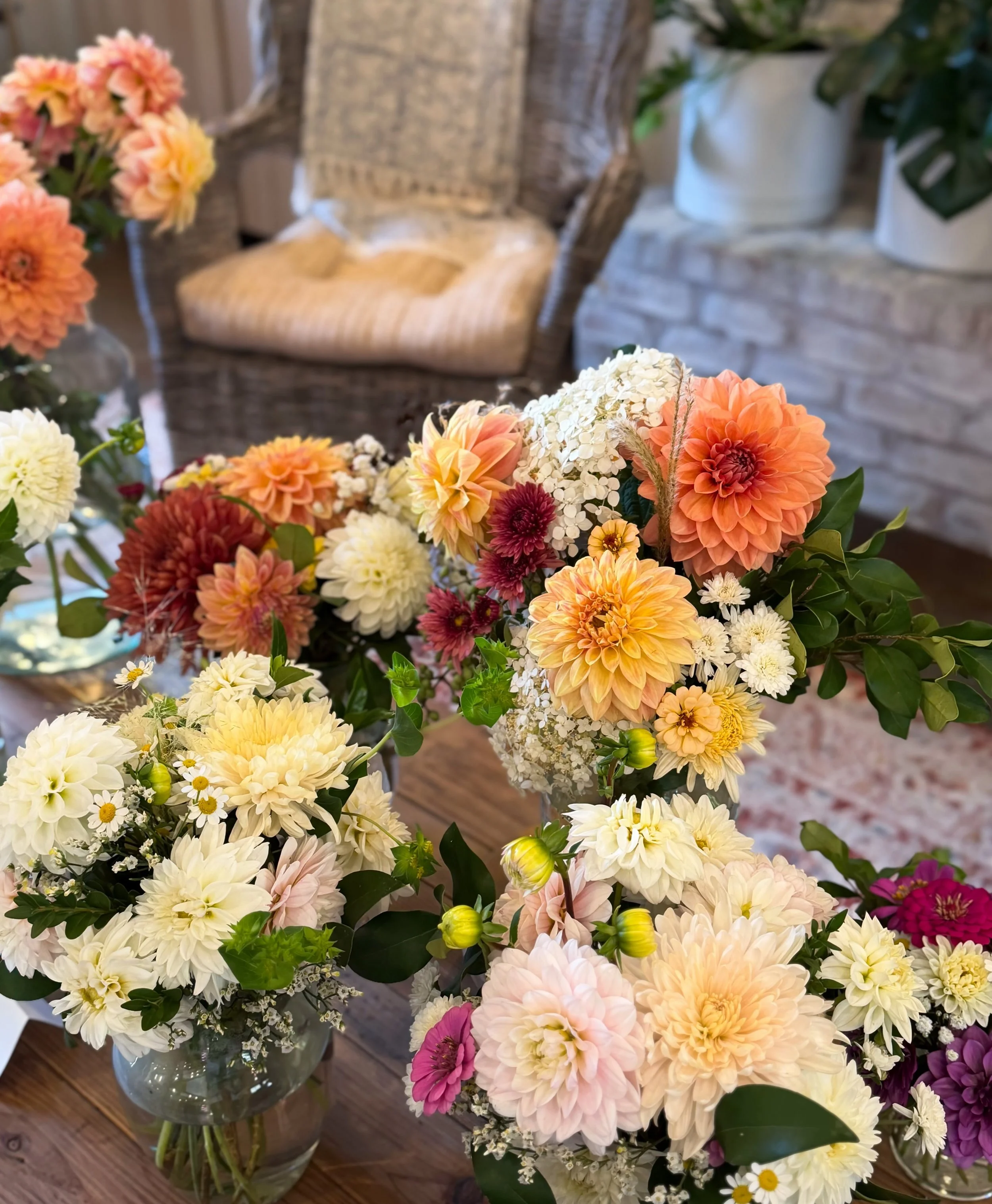 A perfect fall Saturday - Fresh arrangements available today! New fall annuals are in too :-) open til five !