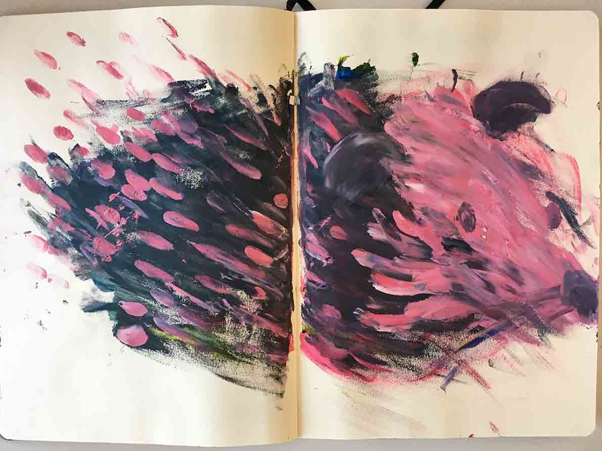 Acrylic paint in sketchbook