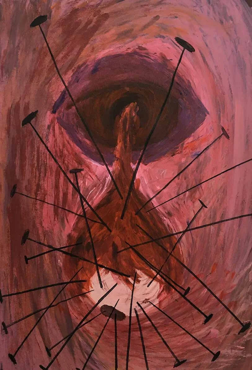 Acrylic paint &amp; charcoal on Hahnemule bamboo paper (50x70 cm)