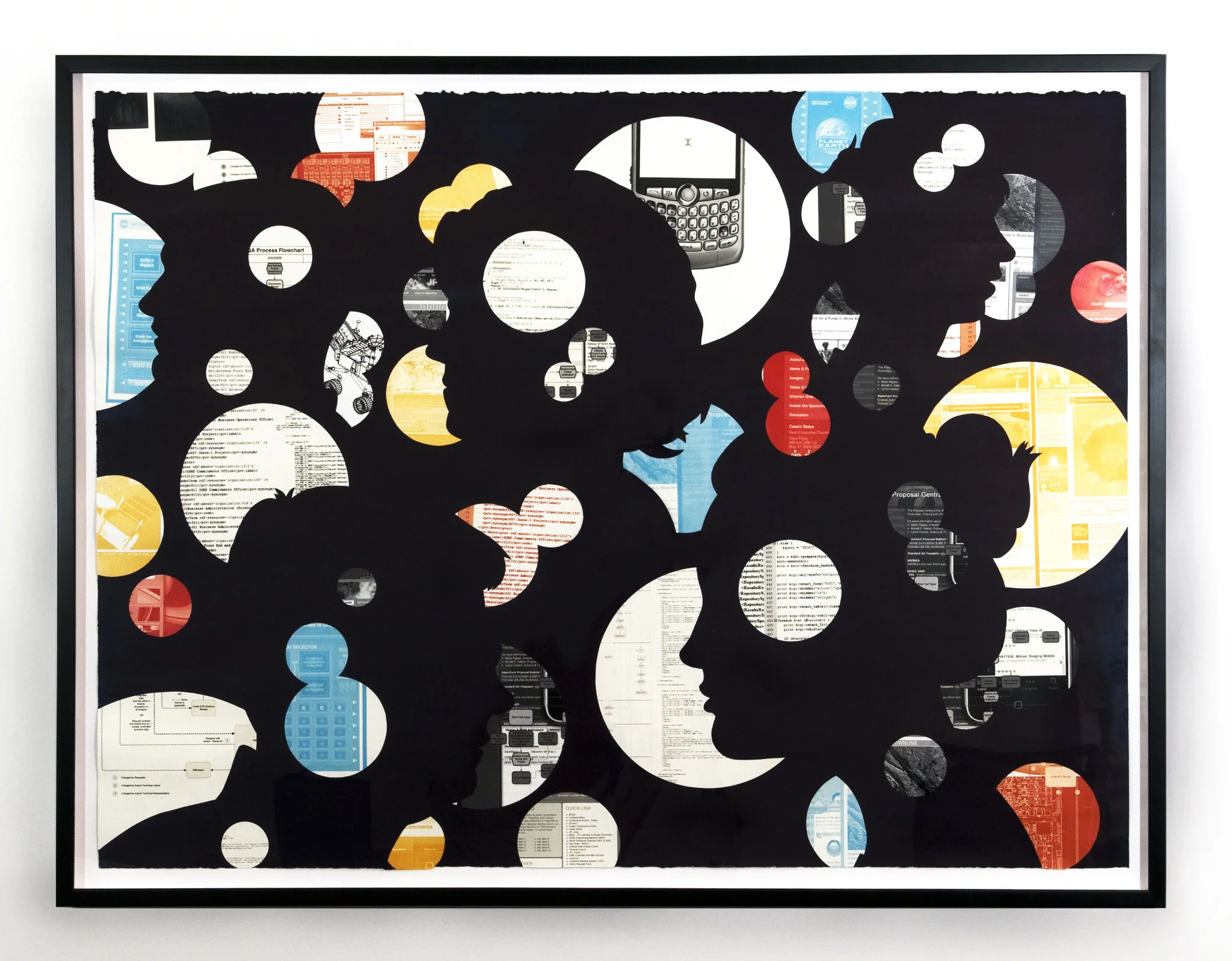 Large scale collage featuring the achievements and work of NASA JPL's Information Technology Section.