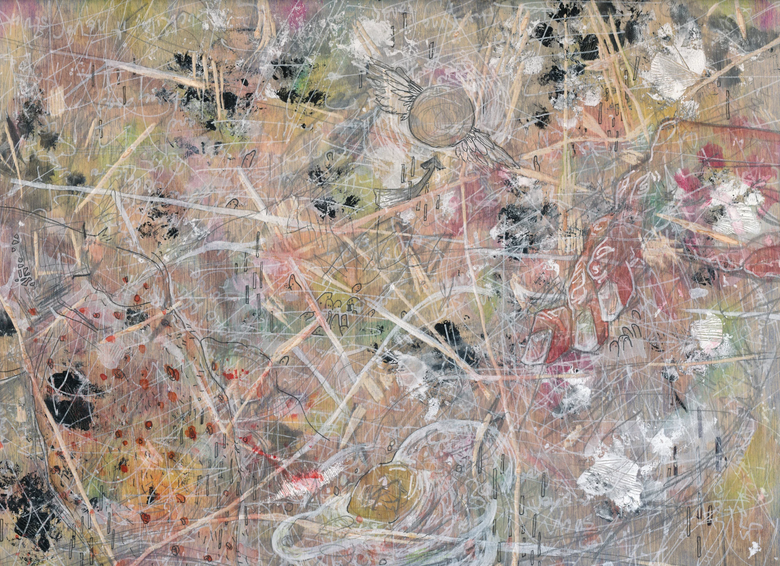   'Self Harm (Good Morning)' 9"x12", mixed media on wood panel 2017  