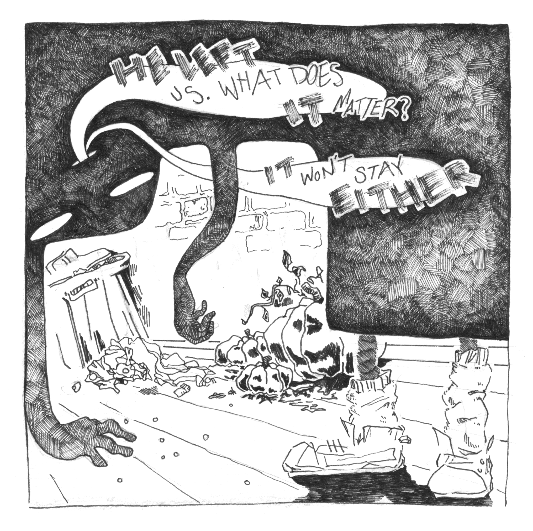   “What Does IT Matter”   panel from collaborative comic project ink on paper, 2018  