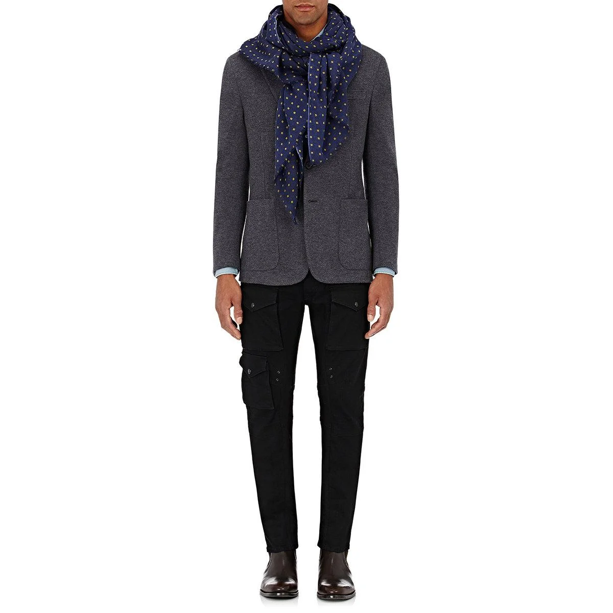 Lovat & Green Men's Blue Square-print Wool Scarf