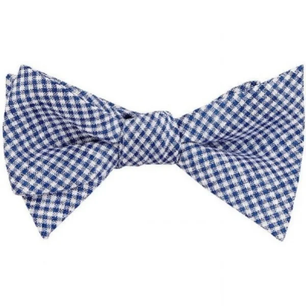 ALEXANDER OLCH  LINEN GINGHAM BUTTERFLY BOW TIE IN NAVY AND CREAM