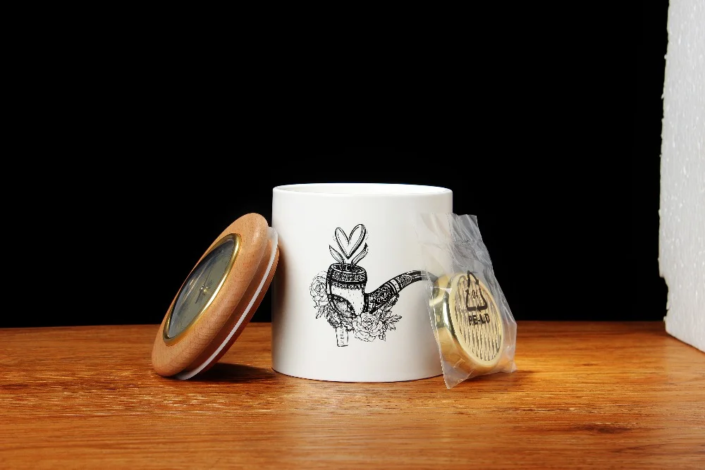 Tempered Ceramic humidor jar Natural European beech wood Lid for Cigar Tobacco ,Coffee Bean Tea, Candy, etc.