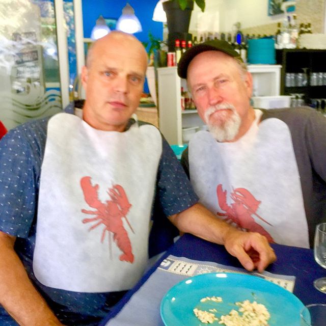 So.....lunch at an amazing seafood place in Bari Italy.....they put bibs on me and Scofield and only the children at the table of the Italian diners.....hmmmm, what do they think of us...?