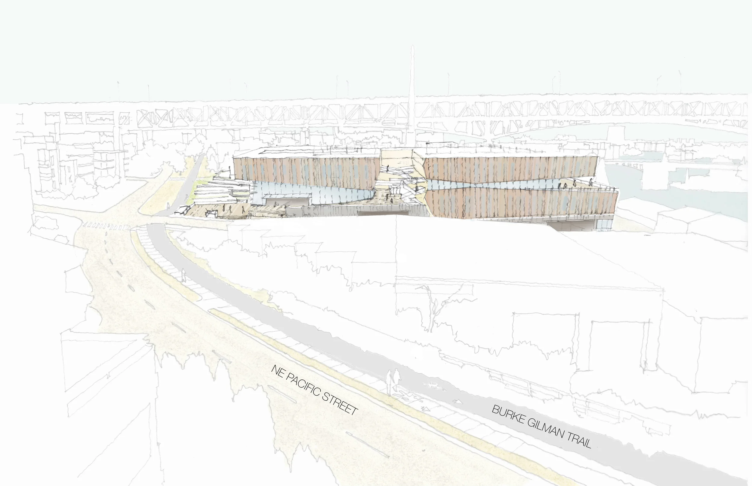 Looking east over Dunn Lumber’s headquarters building, toward the future Dunn Lumber Headquarters Expansion project