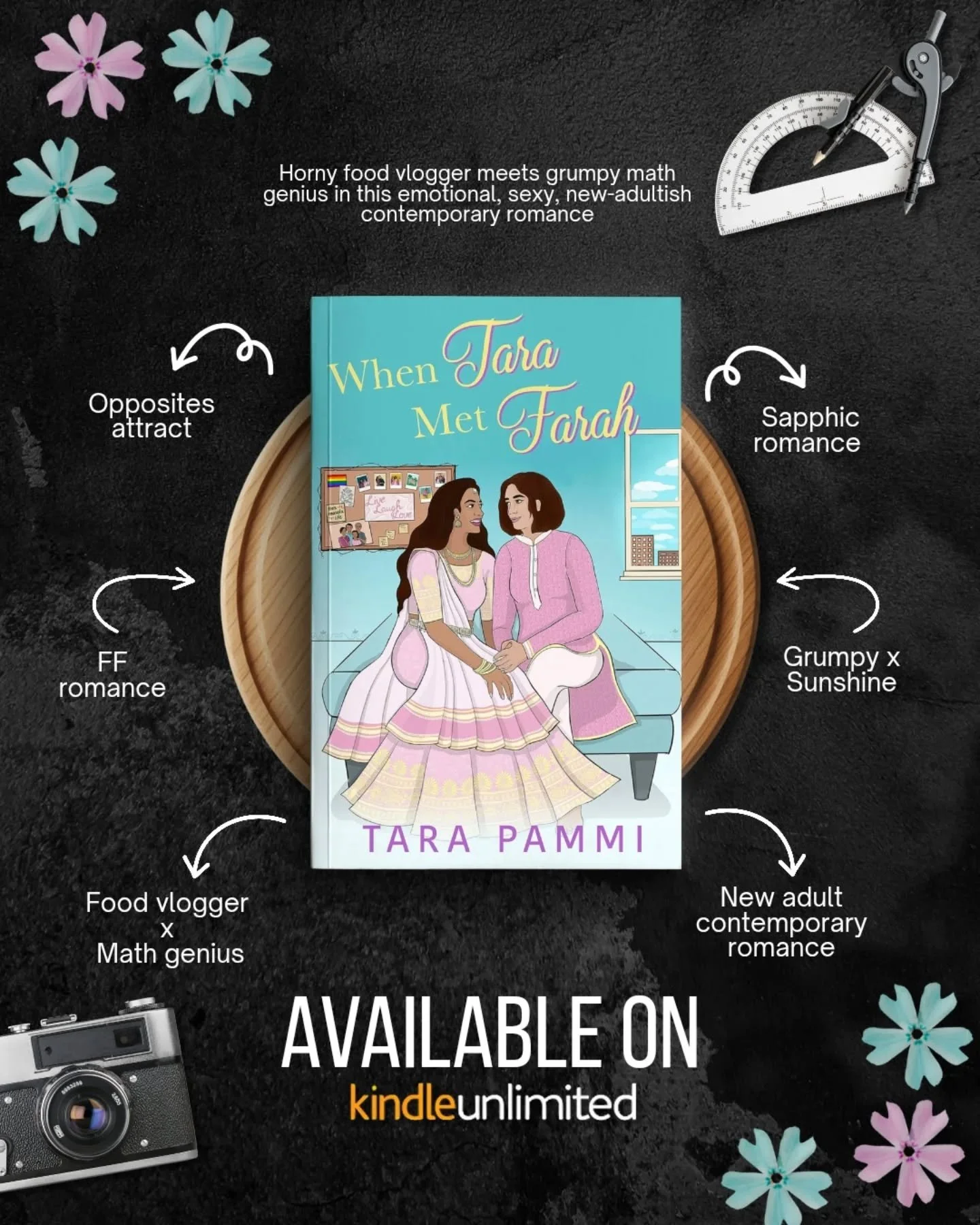 🩵 When Tara Met Farah 🩵
By Tara Pammi 

Tropes:
🩵 Opposites attract 
🩵 Grumpy x Sunshine 
🩵 Food vlogger x Math genius 
🩵 Sapphic romance 
🩵 New adult contemporary romance
.
.
.
#oppositesattract #grumpysunshine #newadultromance #sapphicromanc