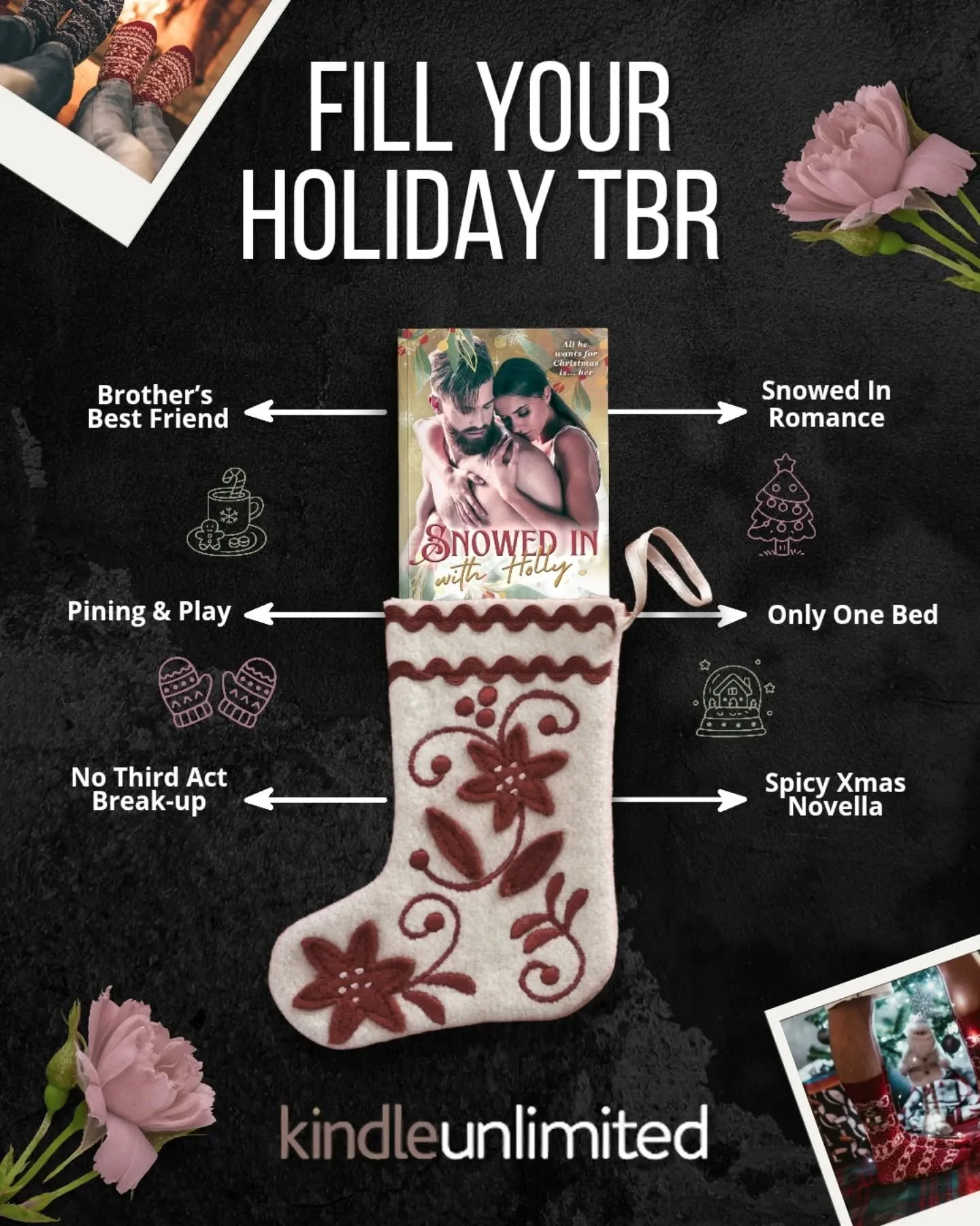 Looking for a christmas novella? Snowed In With Holly is the perfect read for you.

What to expect:
❤️ Only One Bed
❤️ Snowed In
❤️ Older Brother&rsquo;s Best Friend
❤️ Pining &amp; play
❤️ No Third Act Break-up
❤️They Act Out Scenes From Romance Nov