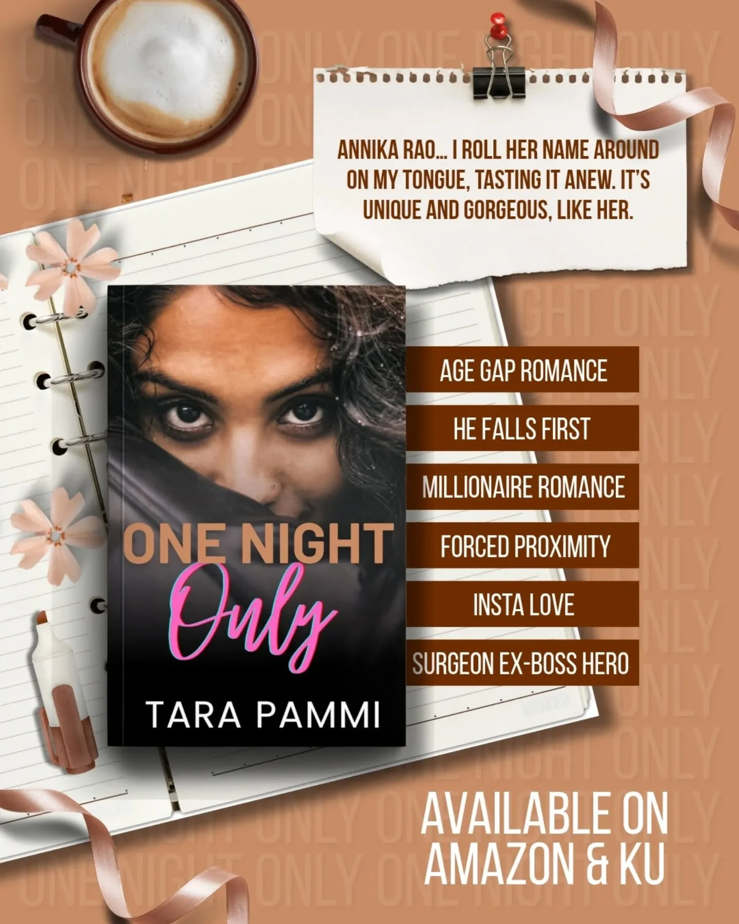 📖 One Night Only by Tara Pammi 

🧡 Age gap romance
🧡 Se*y surgeon ex-boss hero
🧡 Messy, chaos gremlin heroine
🧡 He falls first &amp; harder
🧡 Forced proximity
🧡 Millionaire romance
🧡 |nsta-love
🧡 B!sexual rep
🧡 Ste&atilde;my
.
.
.
#agegapro