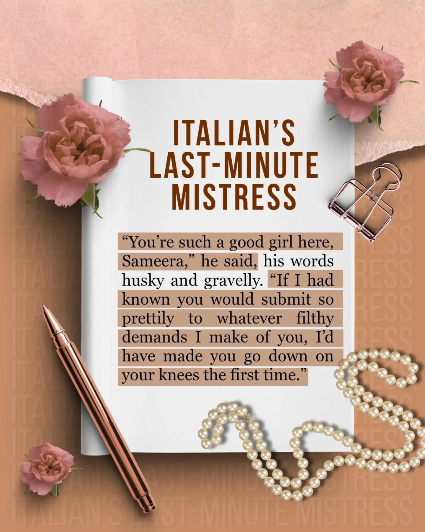 📖 Italian's Last-Minute Mistress OUT NOW

What to expect:

🤎 Ex's Older Brother
🤎 Age Gap Romance
🤎 Fake Dating Real Spice
🤎 Italian Billionaire
🤎 Heart Surgery Survivor Heroine

Italian's Last-Minute Mistress is an ex's older brother age gap r
