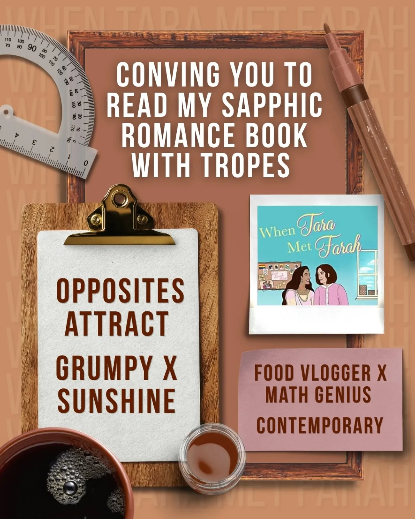 🩵 When Tara Met Farah 🩵
By Tara Pammi 

Tropes:
🩵 Opposites attract 
🩵 Grumpy x Sunshine 
🩵 Food vlogger x Math genius 
🩵 Sapphic romance 
🩵 New adult contemporary romance

Available on Amazon and KU 

When Tara Met Farah is a new adult contem