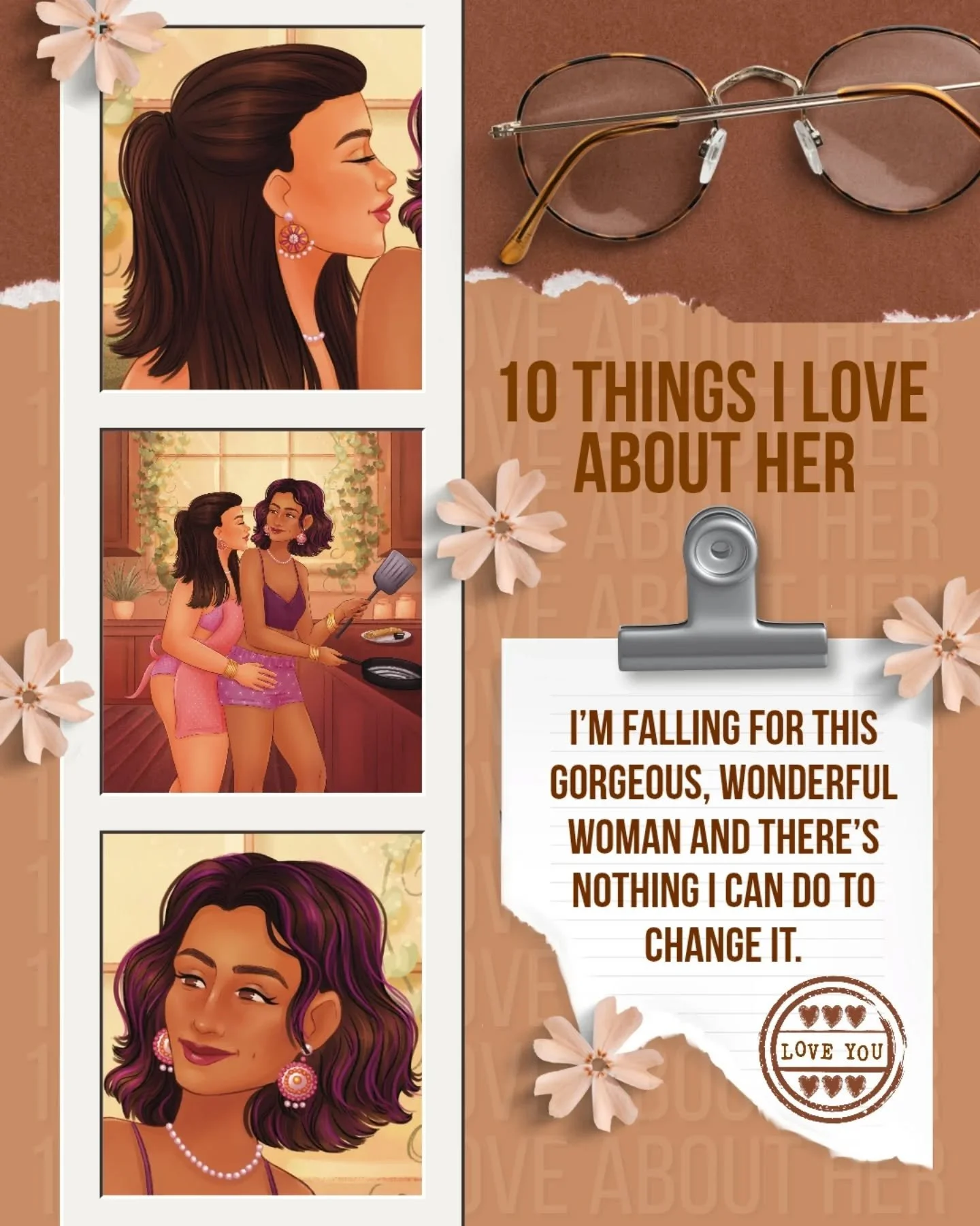 📖: 10 Things I Love About Her

Tropes:
🤎 Sapphic Romance 
🤎 Age Gap Romance
🤎 Grumpy x Sunshine
🤎 Opposites Attract
🤎 Fake Dating (to please their siblings)
🤎 Maids of Honor Shenanigans
🤎 Taming of the Shrew&ndash;adjacent
🤎 Slow Burn to Spi