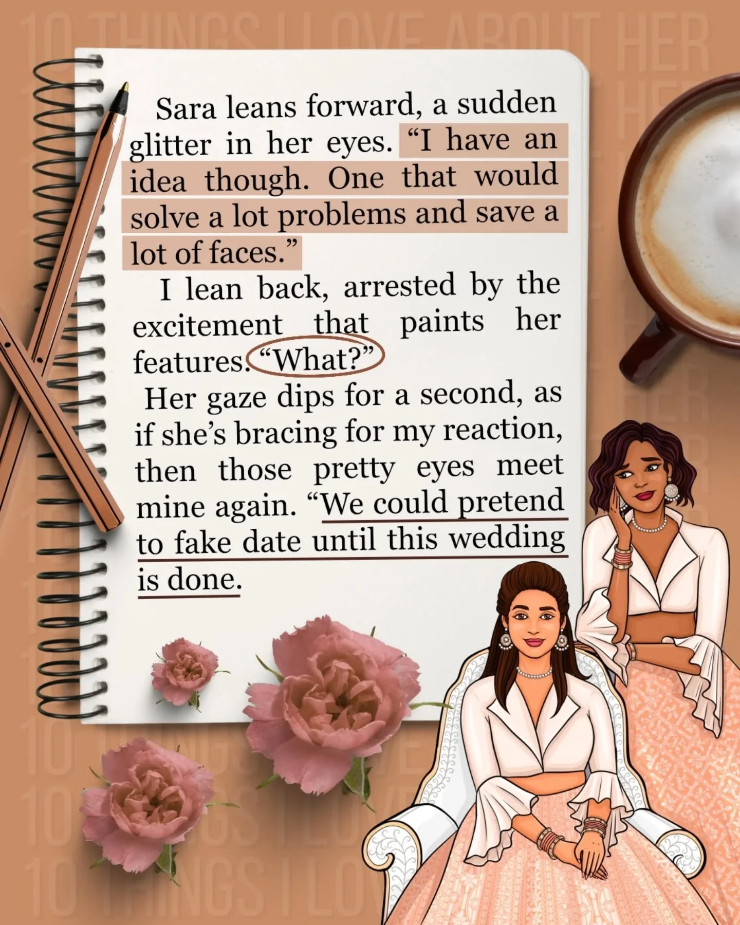📖: 10 Things I Love About Her

Tropes:
🤎 Sapphic Romance 
🤎 Age Gap Romance
🤎 Grumpy x Sunshine
🤎 Opposites Attract
🤎 Fake Dating (to please their siblings)
🤎 Maids of Honor Shenanigans
🤎 Taming of the Shrew&ndash;adjacent
🤎 Slow Burn to Spi