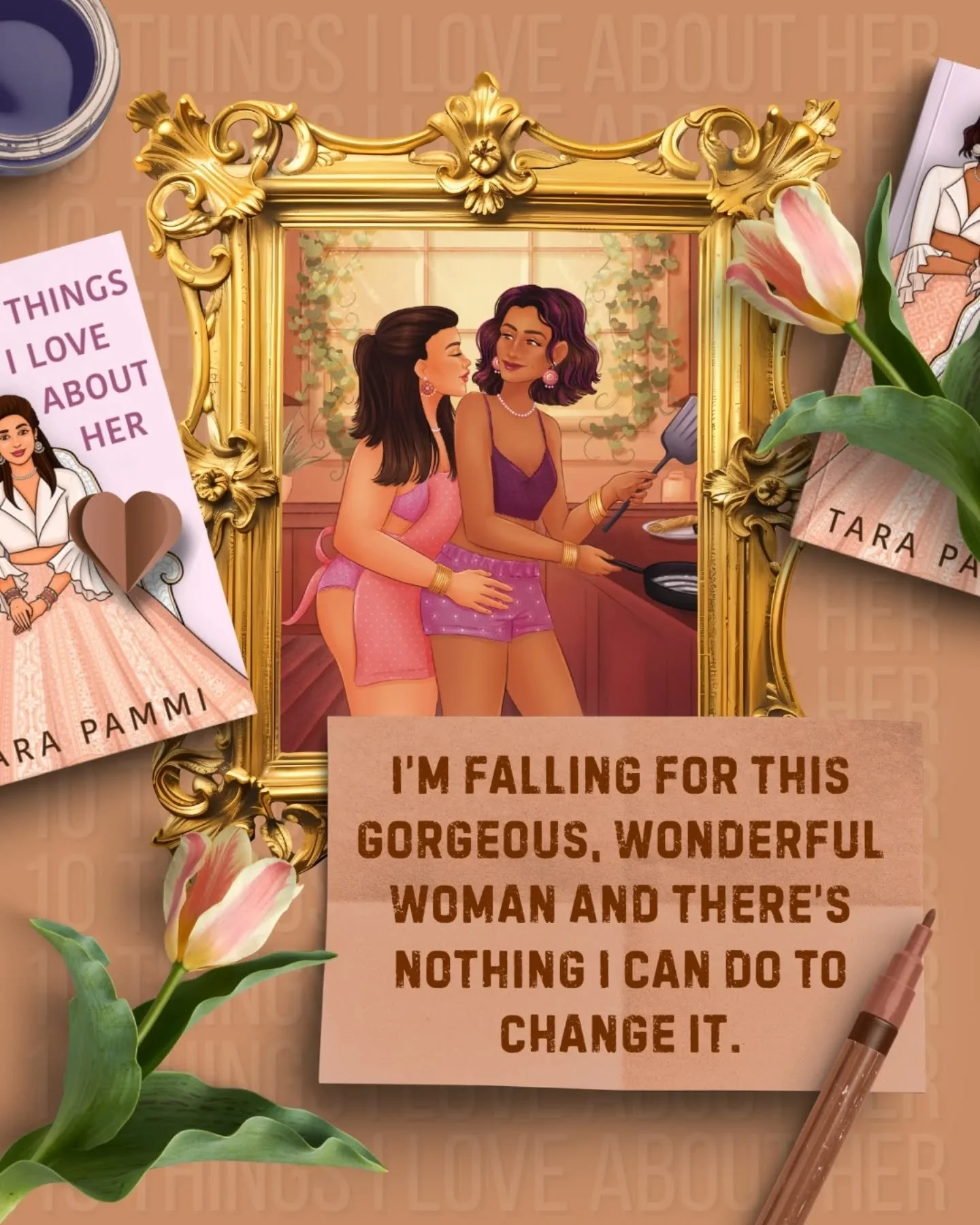 📖: 10 Things I Love About Her

Tropes:
🤎 Sapphic Romance 
🤎 Age Gap Romance
🤎 Grumpy x Sunshine
🤎 Opposites Attract
🤎 Fake Dating (to please their siblings)
🤎 Maids of Honor Shenanigans
🤎 Taming of the Shrew&ndash;adjacent
🤎 Slow Burn to Spi