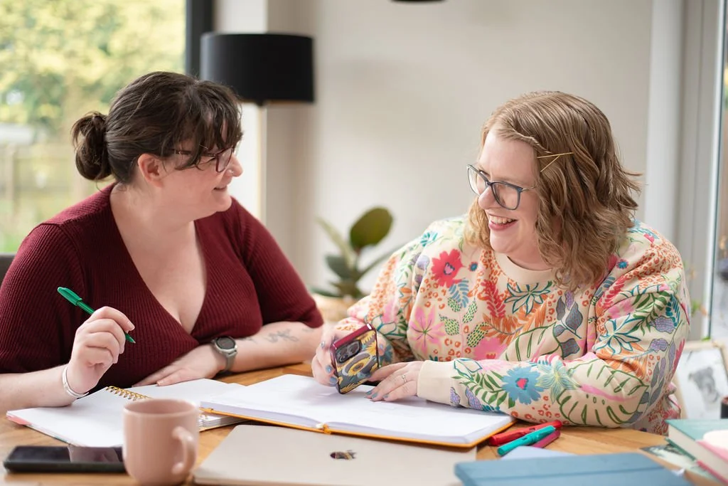 Laura Stevens, Natter Marketing, and Sarah Beavis, Ancora VA, during some marketing training