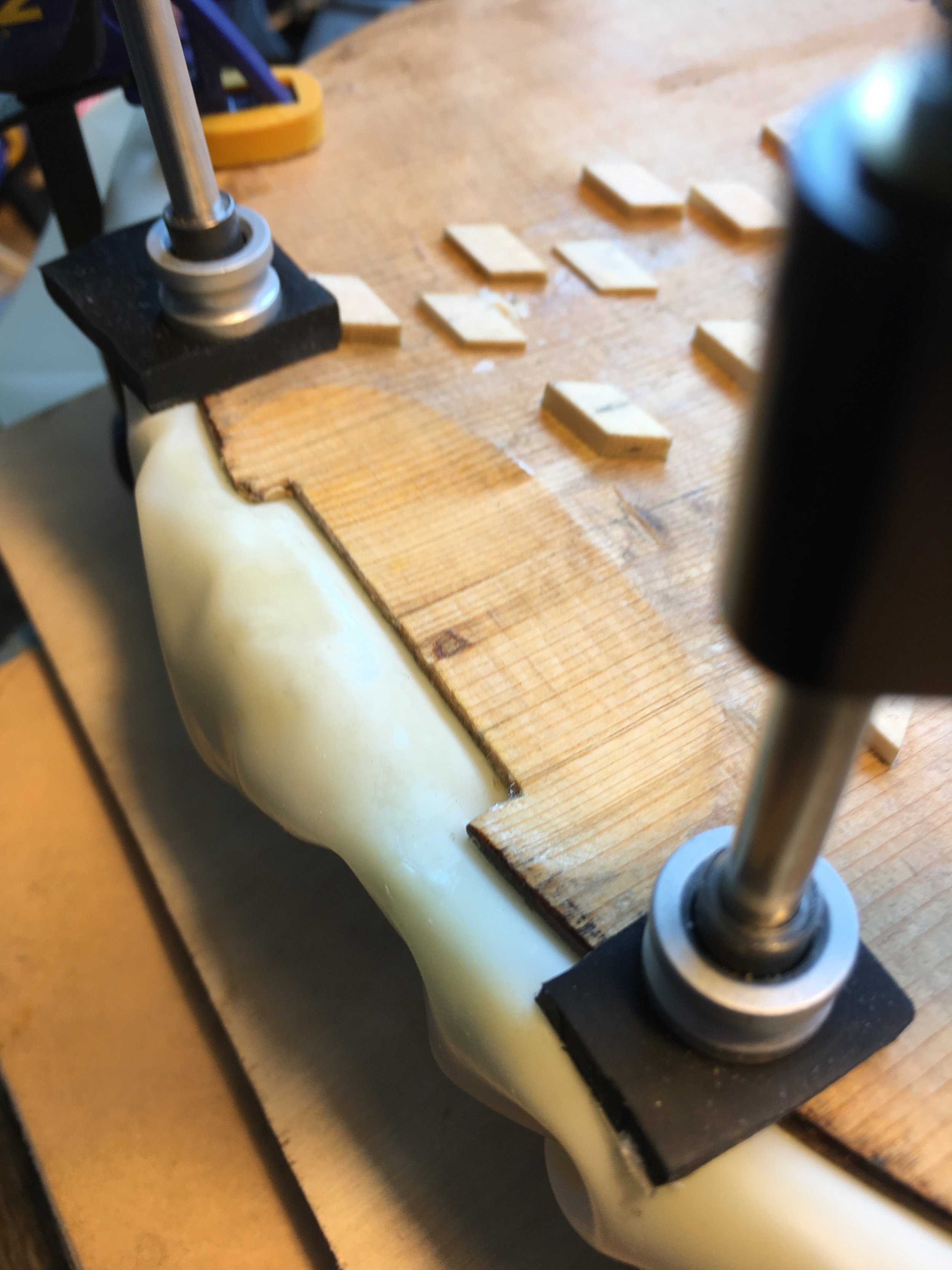   Patch beds are conservatively and precisely carved while the instrument's top is supported in a cast before fitting an inlaid patch .&nbsp; 