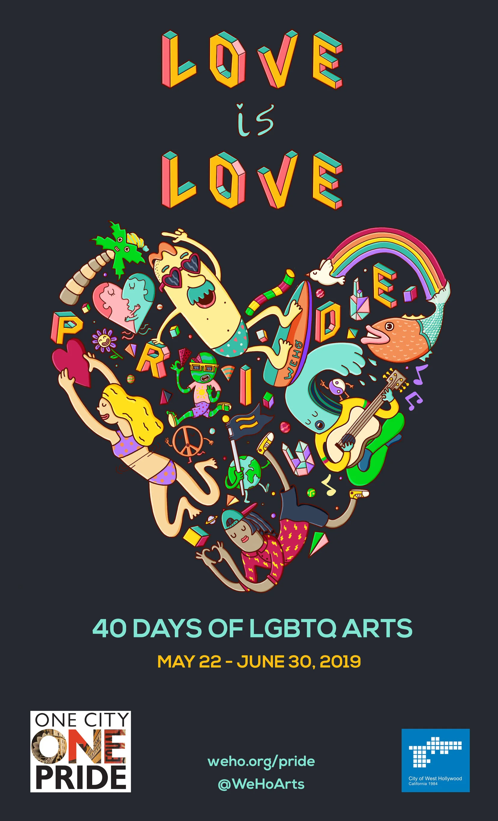 City of West Hollywood Love is Love 40 Days of LGBTQ Arts Poster Design by  Danvillage Illustration — Danvillage Illustration