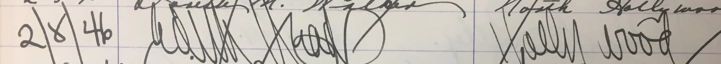 Edith Head's signature in the Joseff of Hollywood guest book dated February 8th, 1946