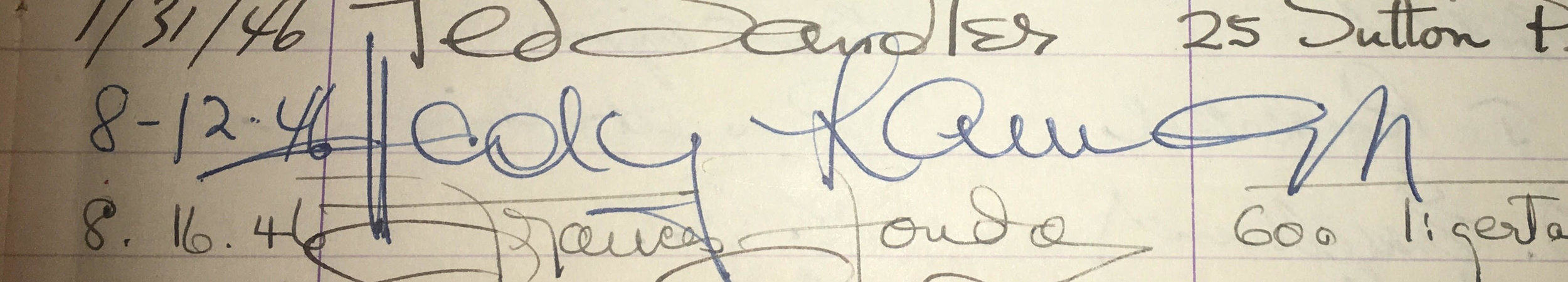 Hedy Lamarr's signature in Joseff's studio guest book dated 08/12/1946