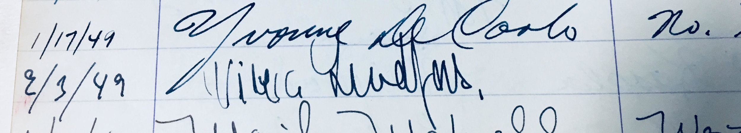 Viveca LIndfors' autograph in Joseff's guest book, dated February 3rd, 1949