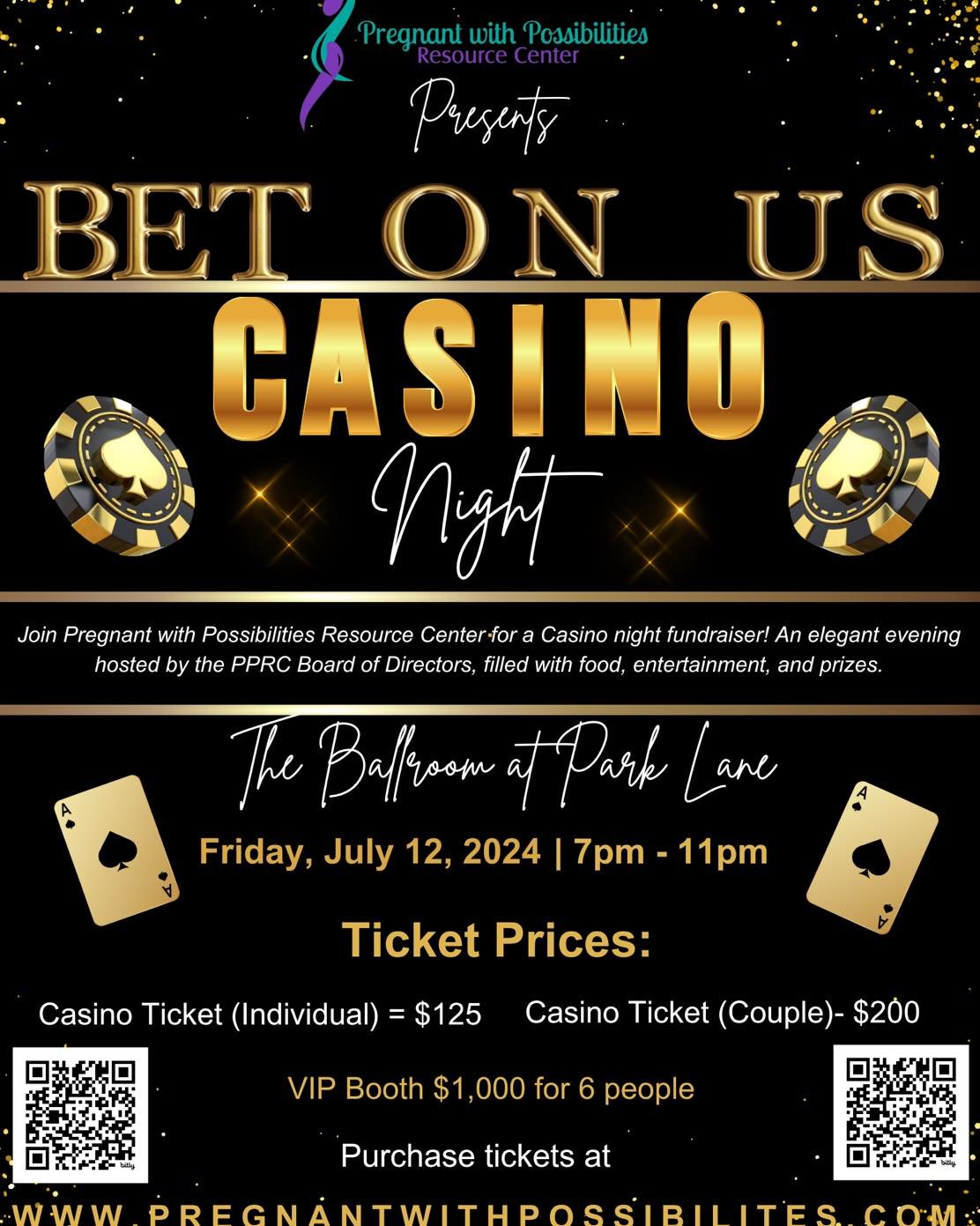 Dive into an evening of elegance and thrills at the Bet On Us Casino Night, presented by Pregnant with Possibilities Resource Center Board of Directors! 💜✨

Prepare for the excitement of &quot;Vegas Nights&quot; as The Ballroom at Park Lane undergoe