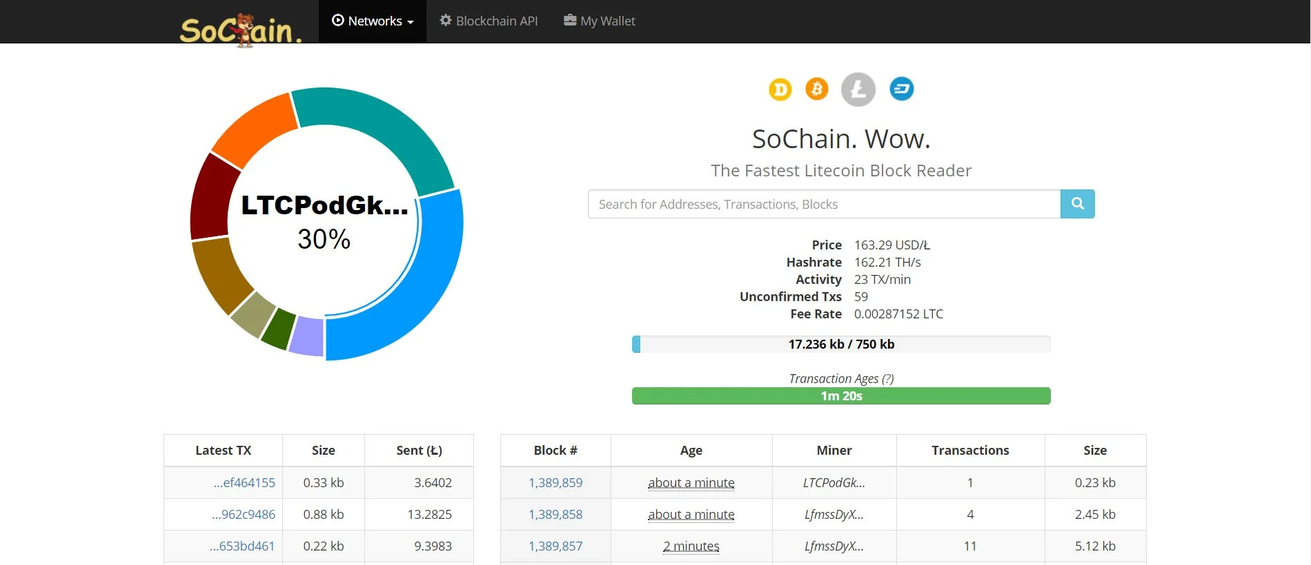Chain.so/LTC home page