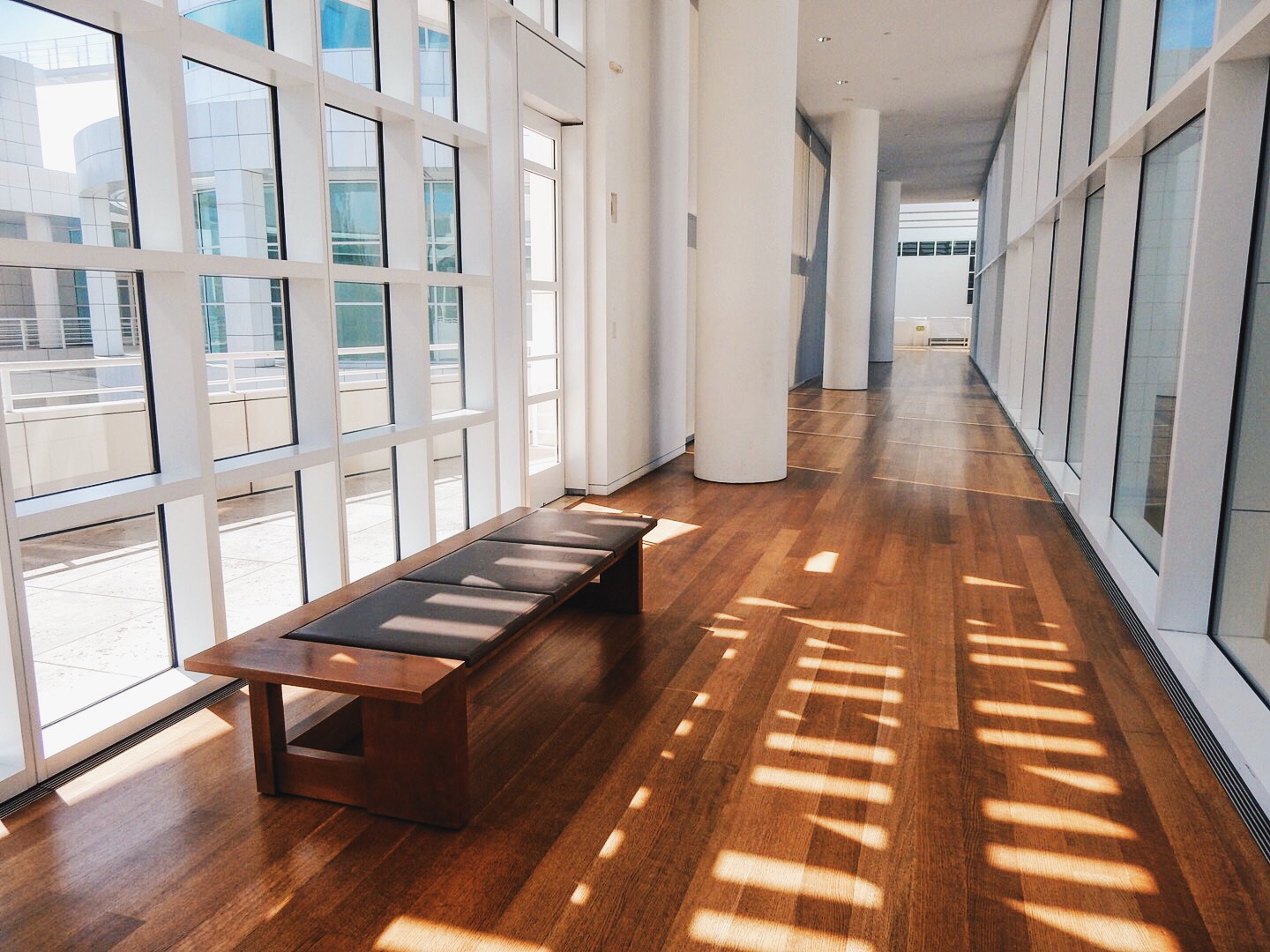 An interior bridge connecting one building to another
