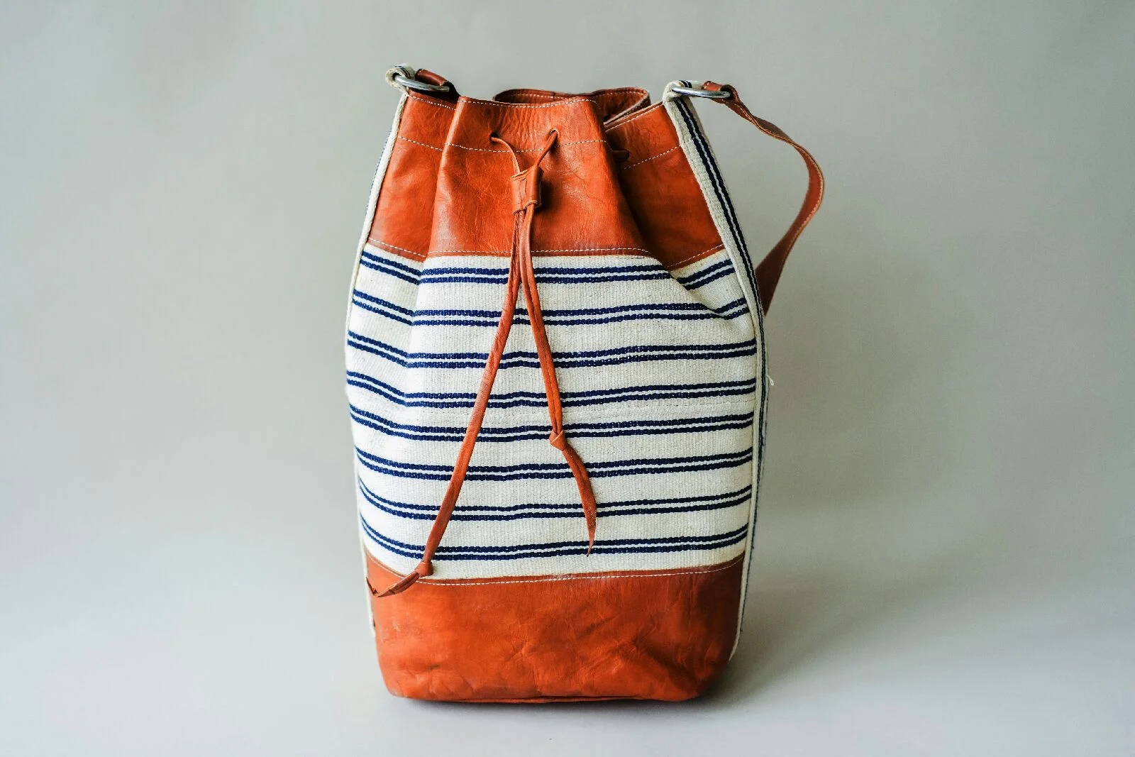 Boho bucket bag drawstring naval striped