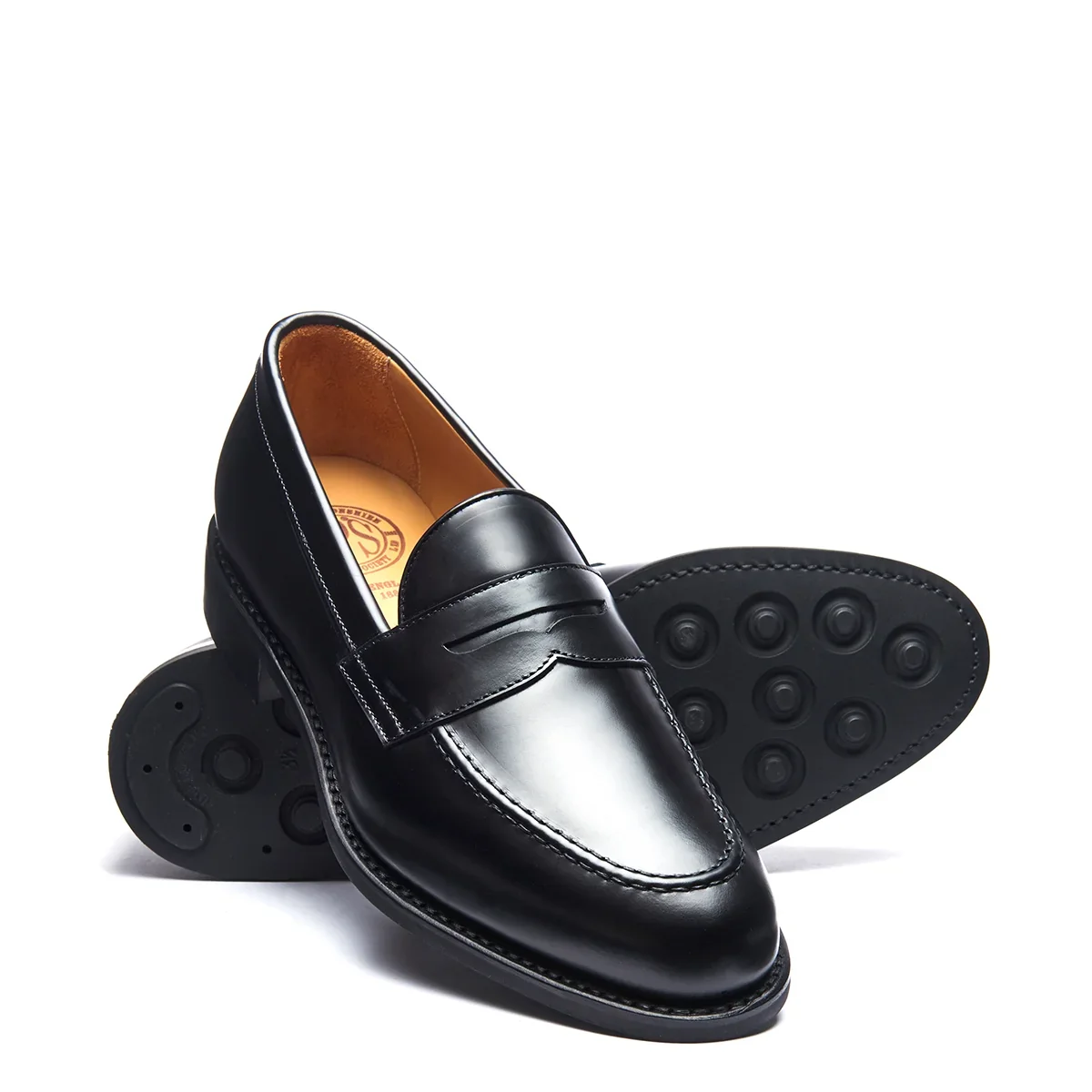 Black Hi-Shine Penny Loafer with Dainite Sole (Size 8)