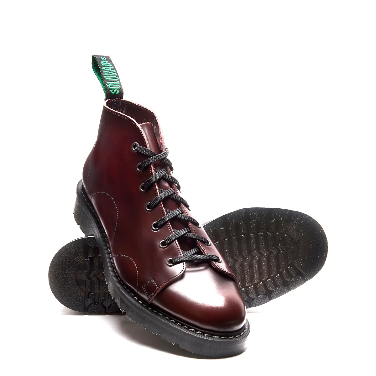 SOLOVAIR - Burgundy Rub-Off Hi-Shine 7 Eye Monkey Boot- Size 4.5