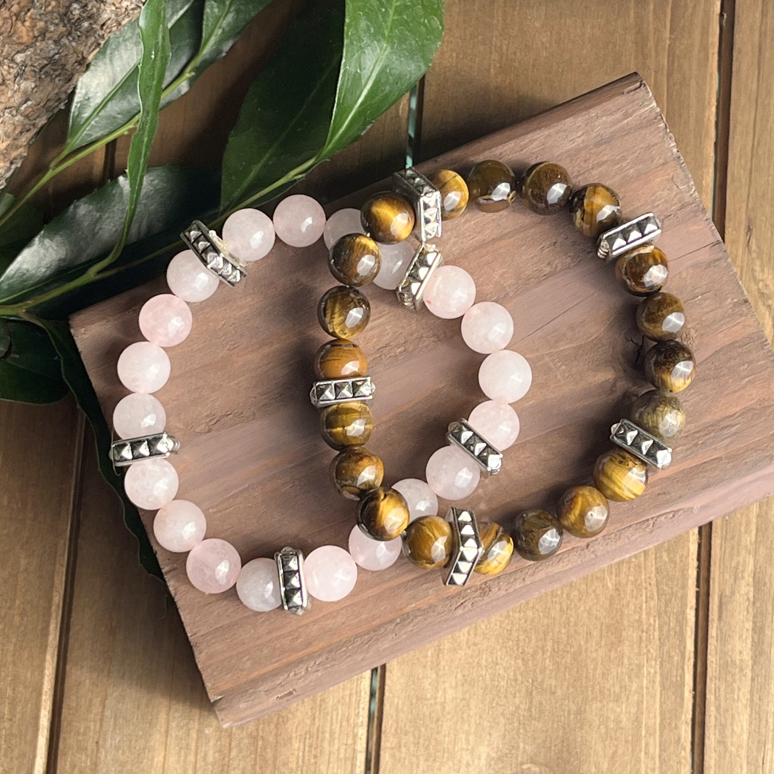 Tiger Eye with Rose Quartz bracelet set