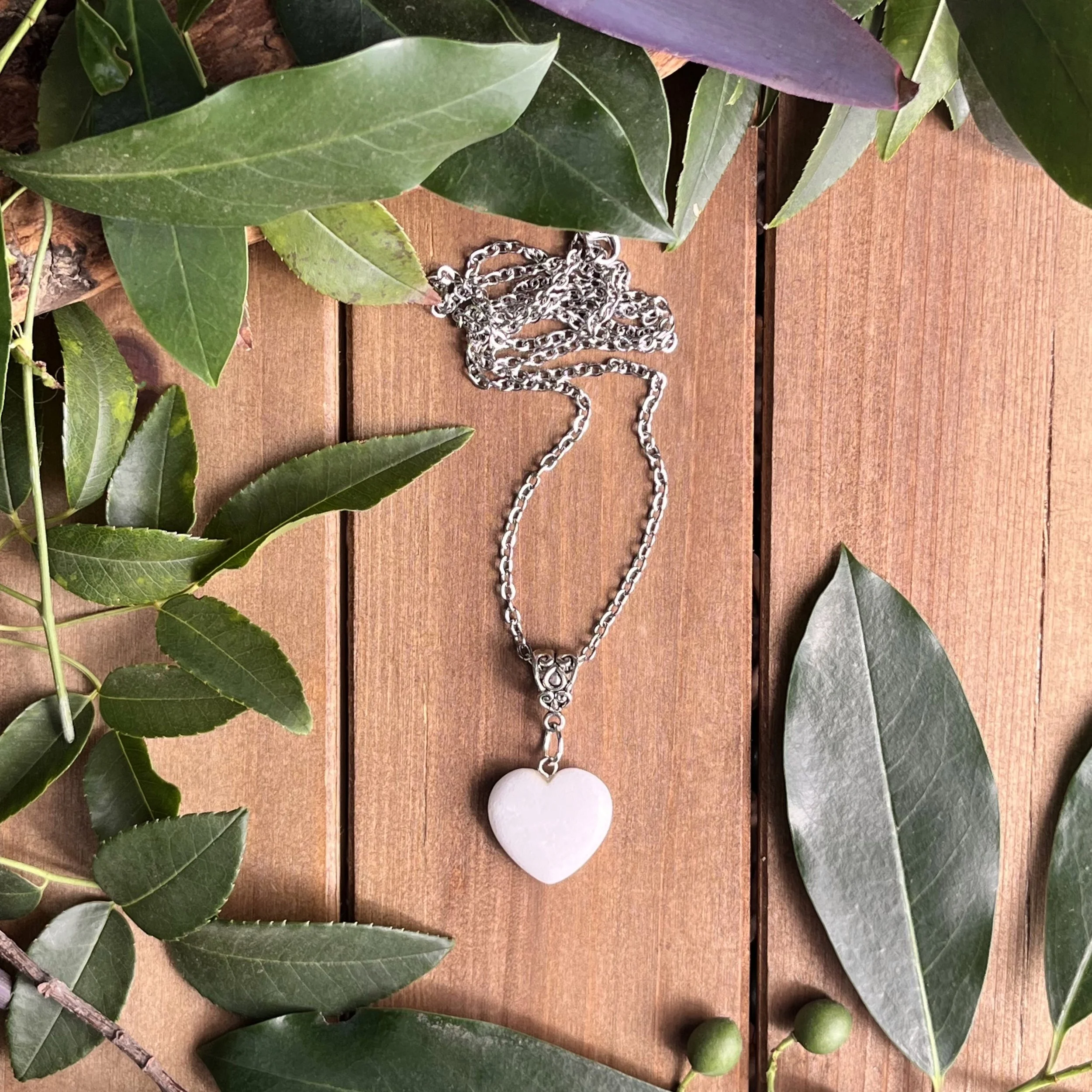 Snow Quartz heart necklace